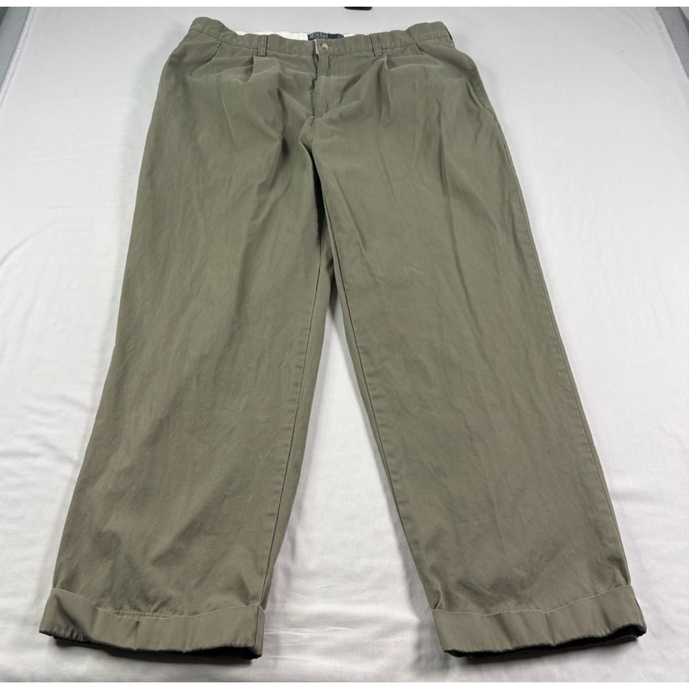 Polo Ralph Lauren Pants Mens 38x30 Gray Green Hammond Chino Pleated Cuffed VTG